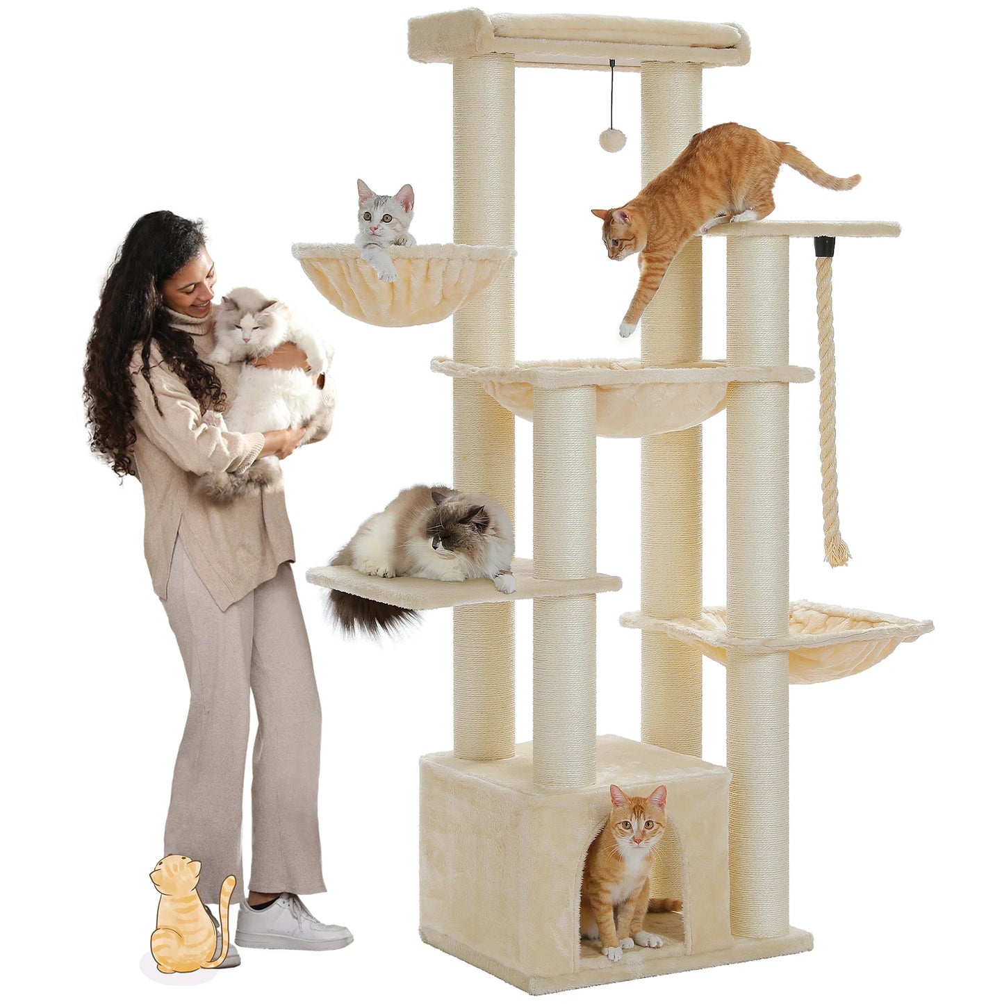 Big Cat Tree Tower for Large Cats Robust with Several Levels Cat House Climbing Tree with Hammock 11 Sisal Posts Large Perch