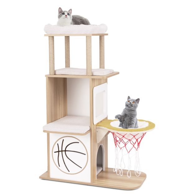 ARBRE À CHAT EN BOIS <br> "Le basket-ball"