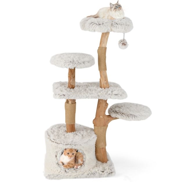 ARBRE A CHAT BOIS FLOTTÉ 4 NIVEAU