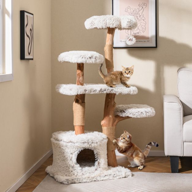 ARBRE A CHAT BOIS FLOTTÉ 4 NIVEAU