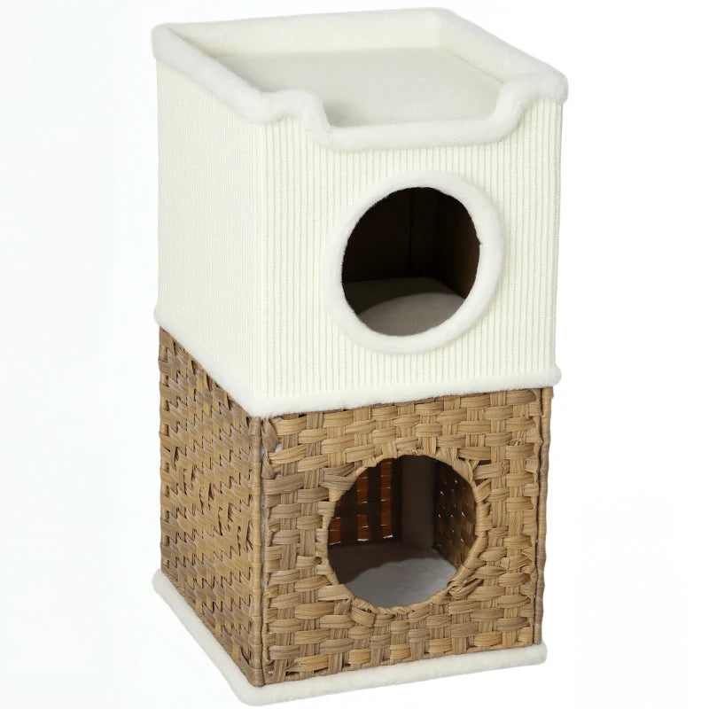 PANIER CHAT CARRÉ DOUBLE ÉTAGE EN ROTIN