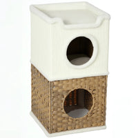 PANIER CHAT CARRÉ DOUBLE ÉTAGE EN ROTIN