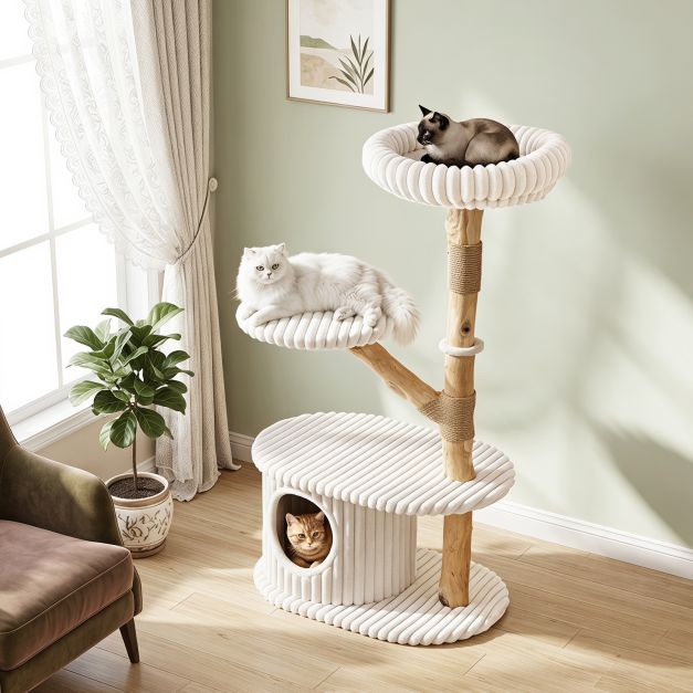 ARBRE A CHAT EN BOIS FLOTTÉ DOUX