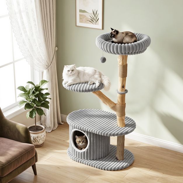 ARBRE A CHAT EN BOIS FLOTTÉ DOUX