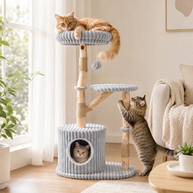 ARBRE A CHAT BOIS FLOTTÉ TRÈS DOUX