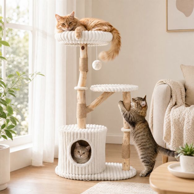 ARBRE A CHAT BOIS FLOTTÉ TRÈS DOUX