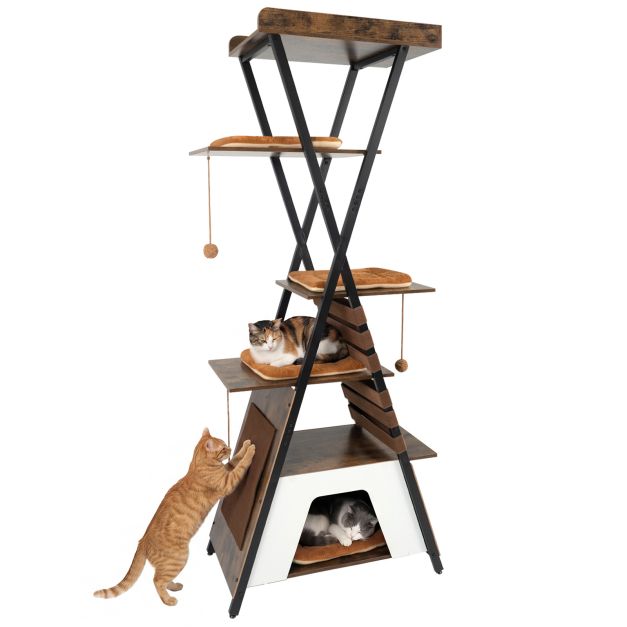ARBRE À CHAT EN BOIS <br> "La tente du chat"