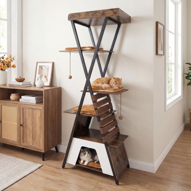 ARBRE À CHAT EN BOIS <br> "La tente du chat"