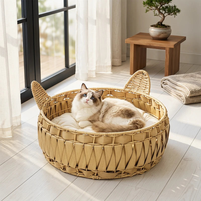 PANIER CHAT EN VÉRITABLE ROTIN