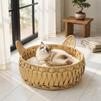 PANIER CHAT EN VÉRITABLE ROTIN