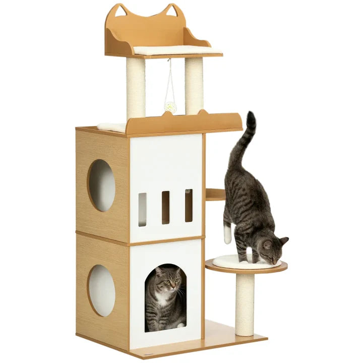 ARBRE À CHAT EN BOIS FONCÉ <br> "La tannière"