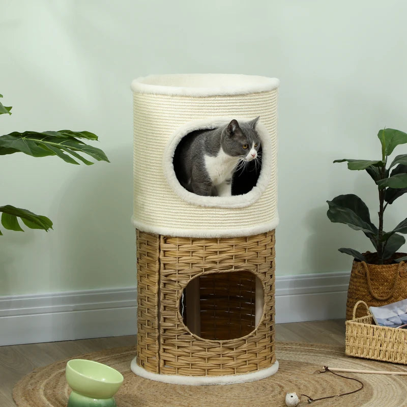 PANIER CHAT ROND DOUBLE ÉTAGE EN ROTIN