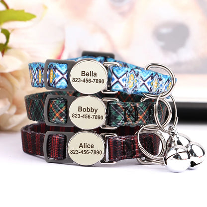 Personalized Printed Cat Collar Adjustable Kitten Puppy Collars With Free Engraved ID Nameplate Bell Anti-lost Cats Collars