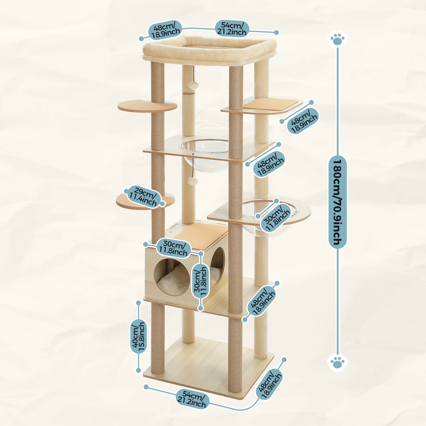Multi-Level Cat Tree for Indoor Wood Cat Tower with Scratching Posts Spacious Condo Hammock Top Perch Cat Scratcher Cat Toys