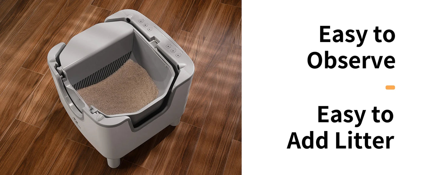 F6 Self-Cleaning Litter Box - Open-Top Automatic Cat Litter Box with Odor Control, Safety Features, and Easy Maintenance
