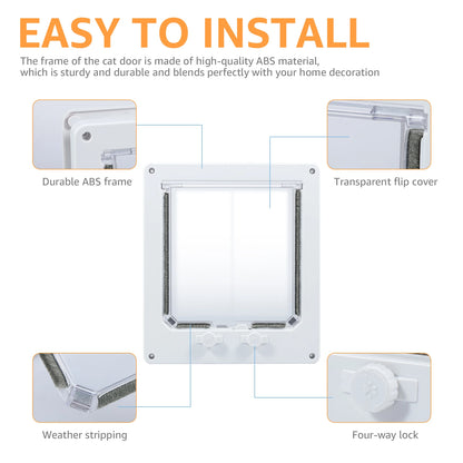 M/L Flap Cat Door Interior Door White Plastic Pet Door with Flap and 4 Way Locking Cat Puppy Safety Gate Pet Supplies Accessory