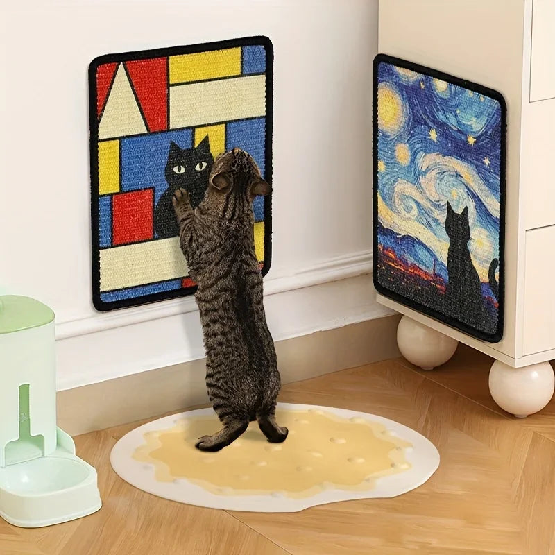 Durable Wall-Mounted Cat Scratching Post & Mat - Stitched Edges,Soft Fabric for Indoor Clawing Play,Space-Saving Design for Cats