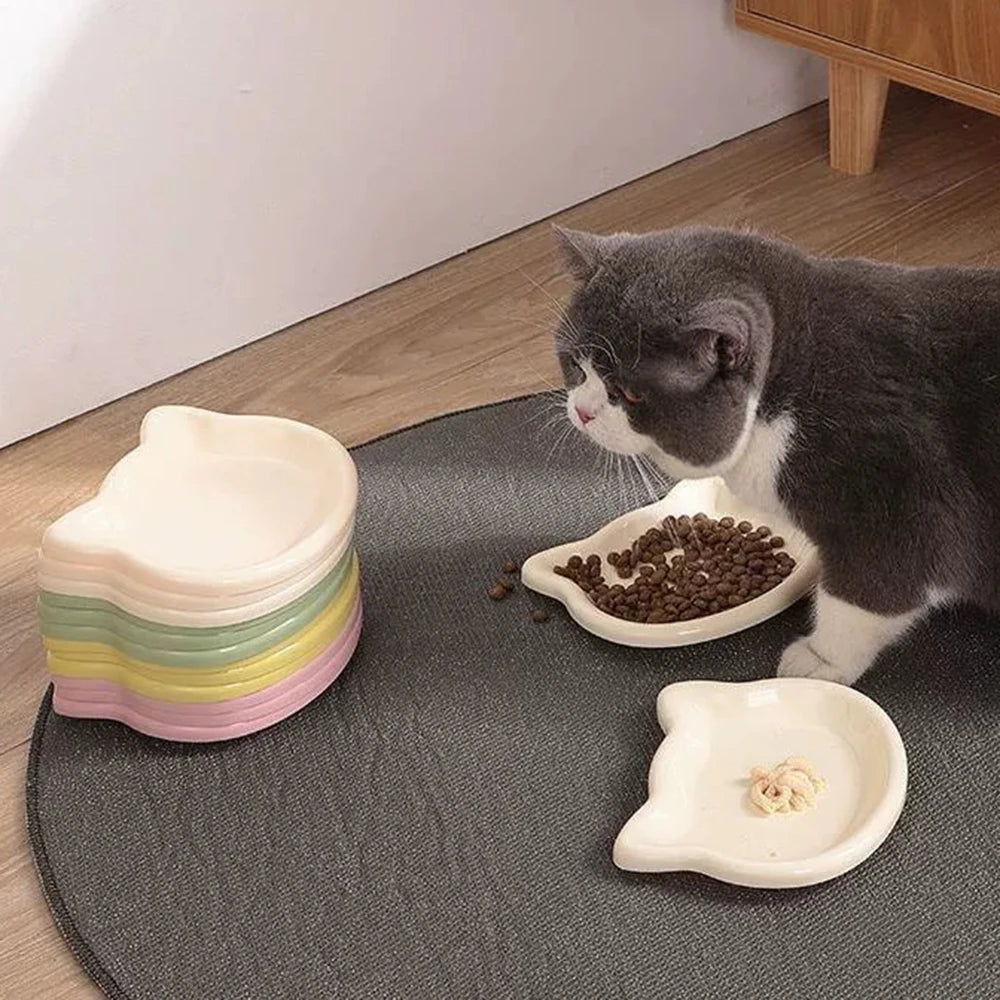 1PC Cat-Shaped Pet Bowls, Pastel Color Cute Animal Design, Non-Slip Pet Food Dish, Ideal for Cats, Trendy Pet Accessory for Home