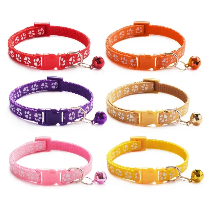 1/6/18pcs Pet Collar With Bell Footprints Colorful Dog, Dog, Cat Accessories Cat Collar Adjustable Bell Ring Necklace Pet