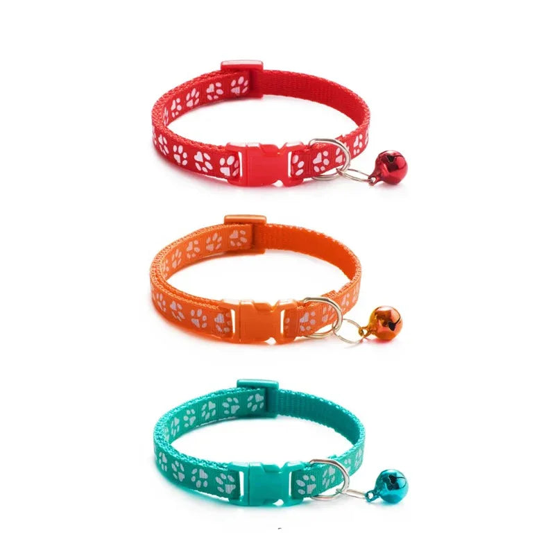 1/6/18pcs Pet Collar With Bell Footprints Colorful Dog, Dog, Cat Accessories Cat Collar Adjustable Bell Ring Necklace Pet