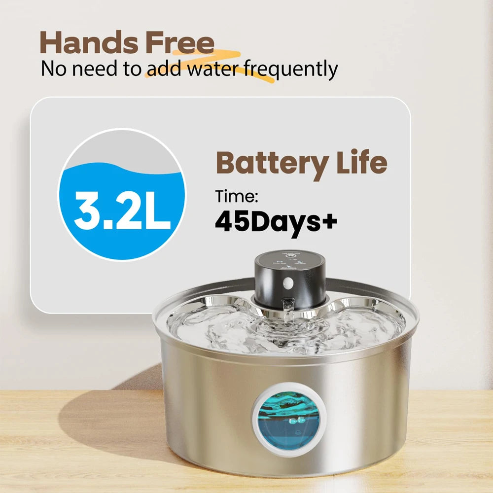 Stainless Steel Wireless Cat Water Fountain Charging Automatic Pet Drinking Motion Sensor Dog Water Dispenser Accessories filter