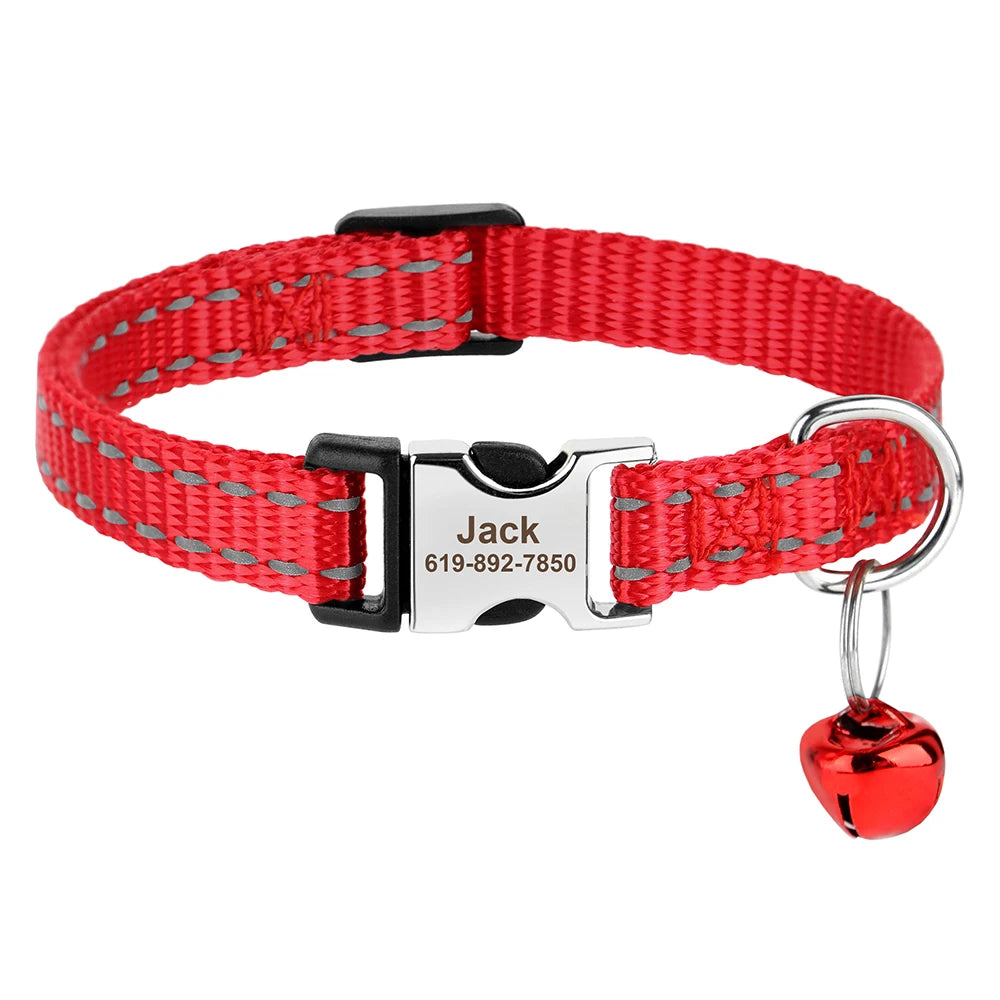 Personalized Printed Cat Collar Adjustable Kitten Puppy Collars With Free Engraved ID Nameplate Bell Anti-lost Cats Collars