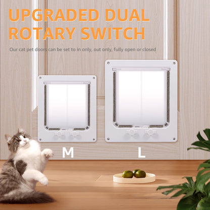 M/L Flap Cat Door Interior Door White Plastic Pet Door with Flap and 4 Way Locking Cat Puppy Safety Gate Pet Supplies Accessory