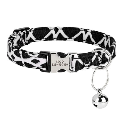 Personalized Printed Cat Collar Adjustable Kitten Puppy Collars With Free Engraved ID Nameplate Bell Anti-lost Cats Collars