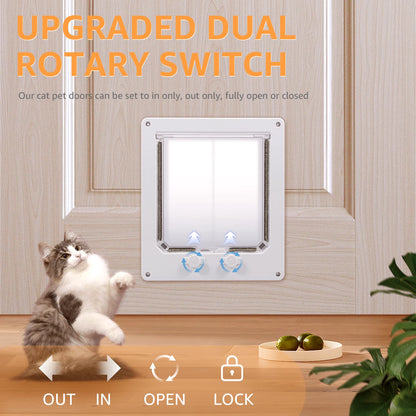 M/L Flap Cat Door Interior Door White Plastic Pet Door with Flap and 4 Way Locking Cat Puppy Safety Gate Pet Supplies Accessory