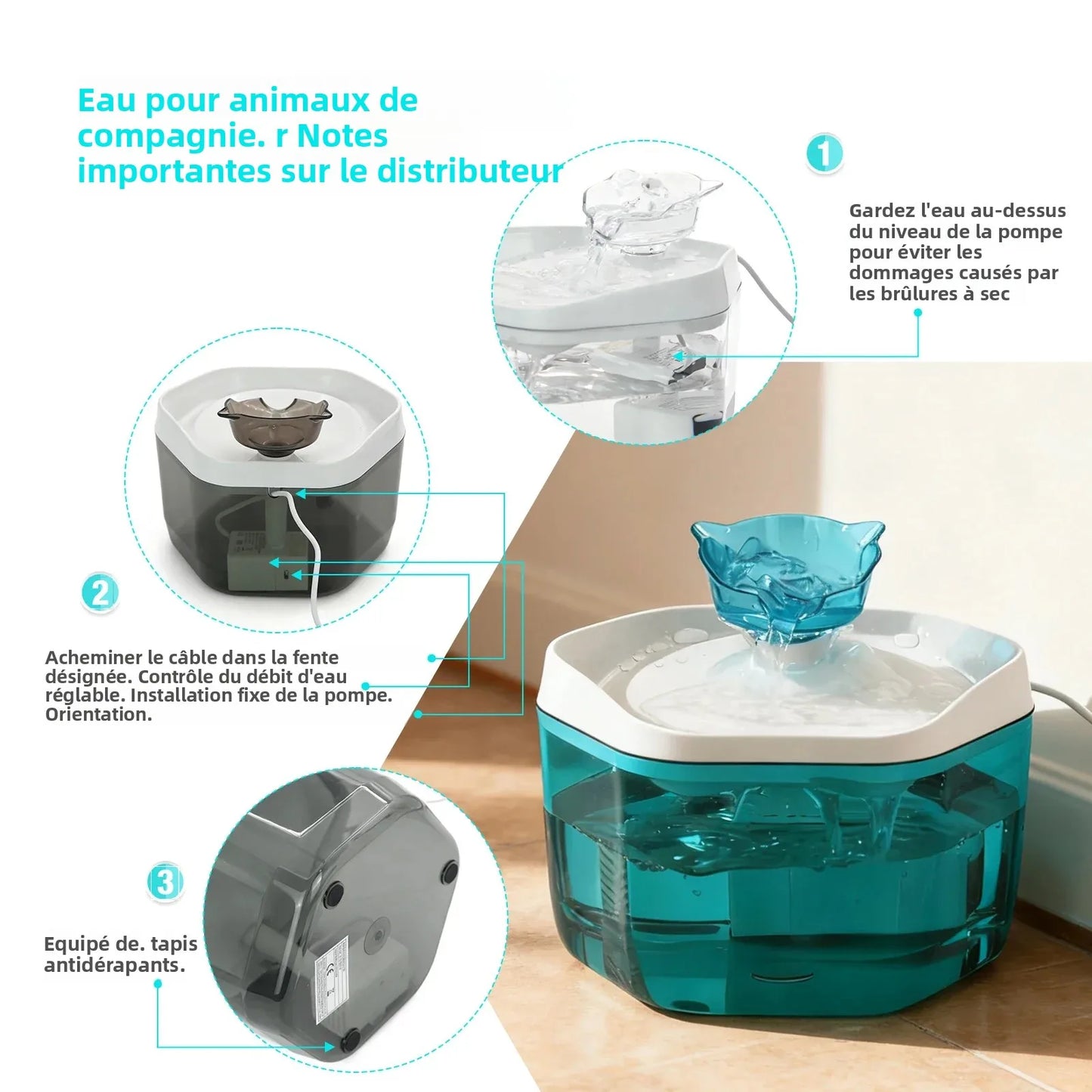 Cat Fountain 1.2L/42.23fl oz Cat Water Dispenser Pet Drinking Fountain, USB Powered - Suitable for Cats/Small to Medium Dogs