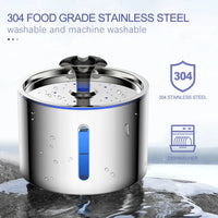 2.5L Stainless Steel Automatic Cat Water Fountain Auto Power-off Fountain With LED Light Non-slip Mat Dog Water Dispenser