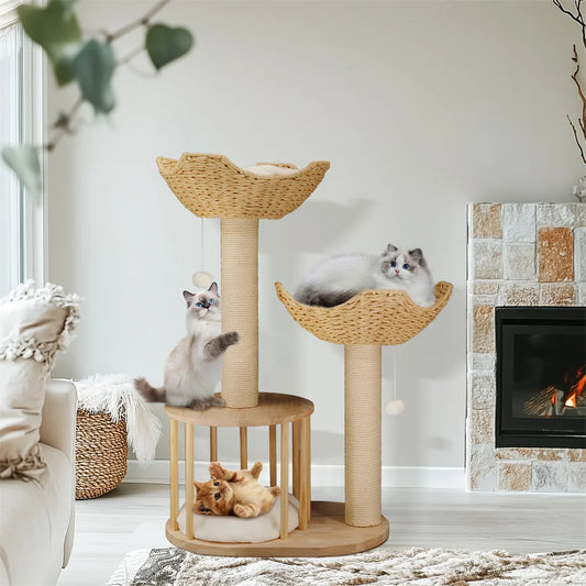 3-Tier Cat Climbing Tree Indoor Kittens Activity Center Tower with Scratching Post for Cat Furniture