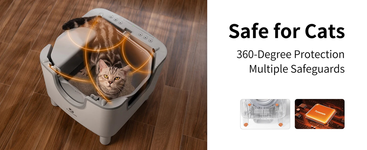 F6 Self-Cleaning Litter Box - Open-Top Automatic Cat Litter Box with Odor Control, Safety Features, and Easy Maintenance