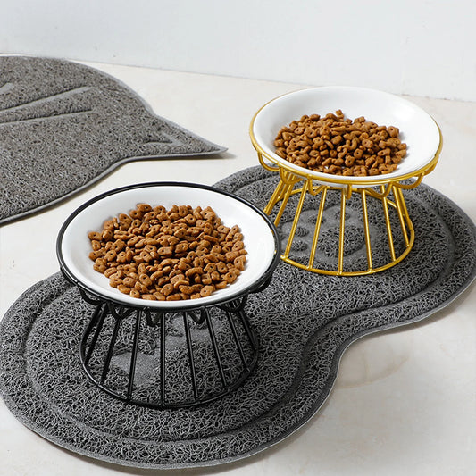 Ceramic Raised Pet Bowl Food Water Bowls with Rack for Cats Dogs Outdoor Feeding Drinking Accessories Doggie Cat Stand Bowl ﻿