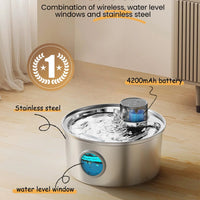 Stainless Steel Wireless Cat Water Fountain Charging Automatic Pet Drinking Motion Sensor Dog Water Dispenser Accessories filter