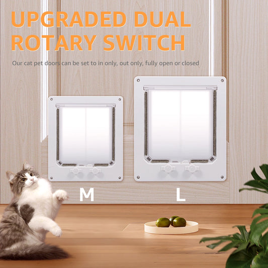 M/L Flap Cat Door Interior Door White Plastic Pet Door with Flap and 4 Way Locking Cat Puppy Safety Gate Pet Supplies Accessory