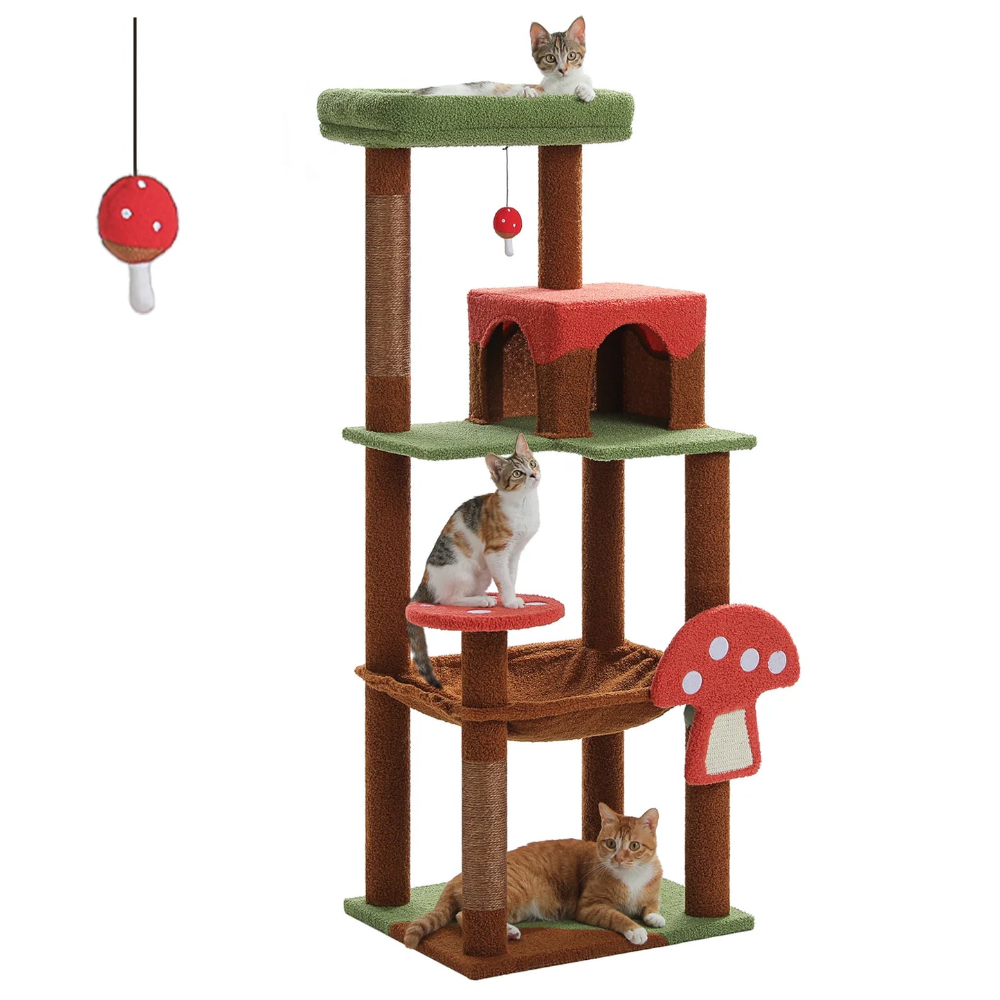 Multi-Level Cat Tree with Scratching Posts Removable Scratcher Large Cat Condo Hammock Mushroom Cat Tower for Indoor Cat Toys