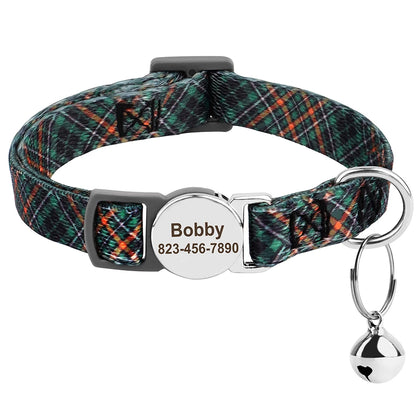 Personalized Printed Cat Collar Adjustable Kitten Puppy Collars With Free Engraved ID Nameplate Bell Anti-lost Cats Collars