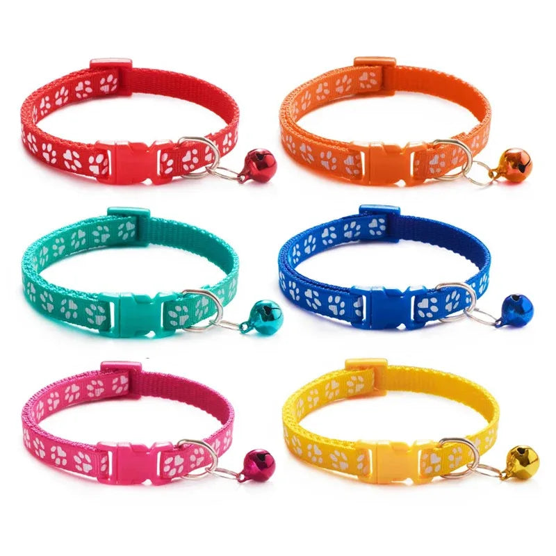 1/6/18pcs Pet Collar With Bell Footprints Colorful Dog, Dog, Cat Accessories Cat Collar Adjustable Bell Ring Necklace Pet