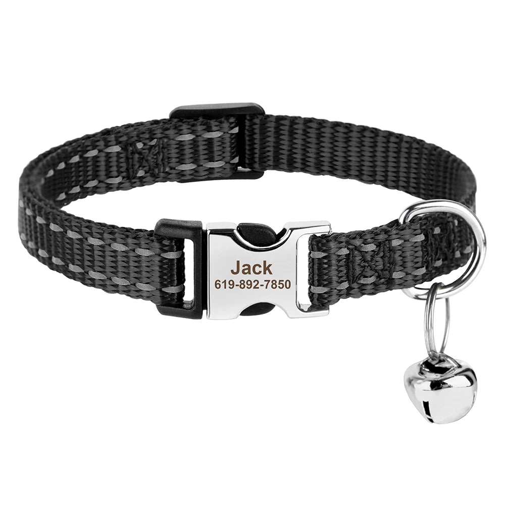Personalized Printed Cat Collar Adjustable Kitten Puppy Collars With Free Engraved ID Nameplate Bell Anti-lost Cats Collars