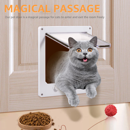 M/L Flap Cat Door Interior Door White Plastic Pet Door with Flap and 4 Way Locking Cat Puppy Safety Gate Pet Supplies Accessory