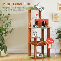 Multi-Level Cat Tree with Scratching Posts Removable Scratcher Large Cat Condo Hammock Mushroom Cat Tower for Indoor Cat Toys