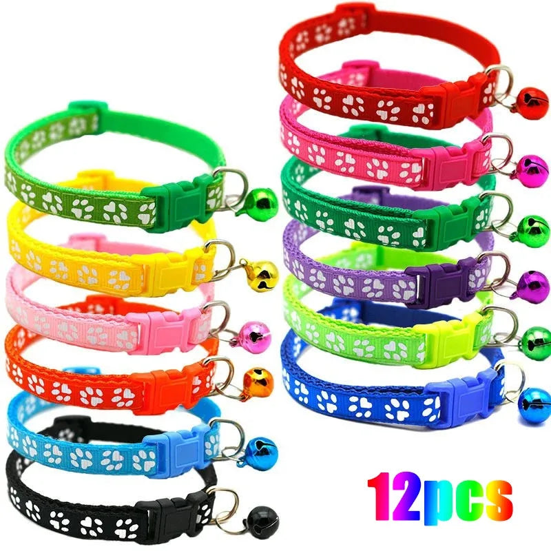 1/6/18pcs Pet Collar With Bell Footprints Colorful Dog, Dog, Cat Accessories Cat Collar Adjustable Bell Ring Necklace Pet