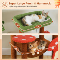 Multi-Level Cat Tree with Scratching Posts Removable Scratcher Large Cat Condo Hammock Mushroom Cat Tower for Indoor Cat Toys