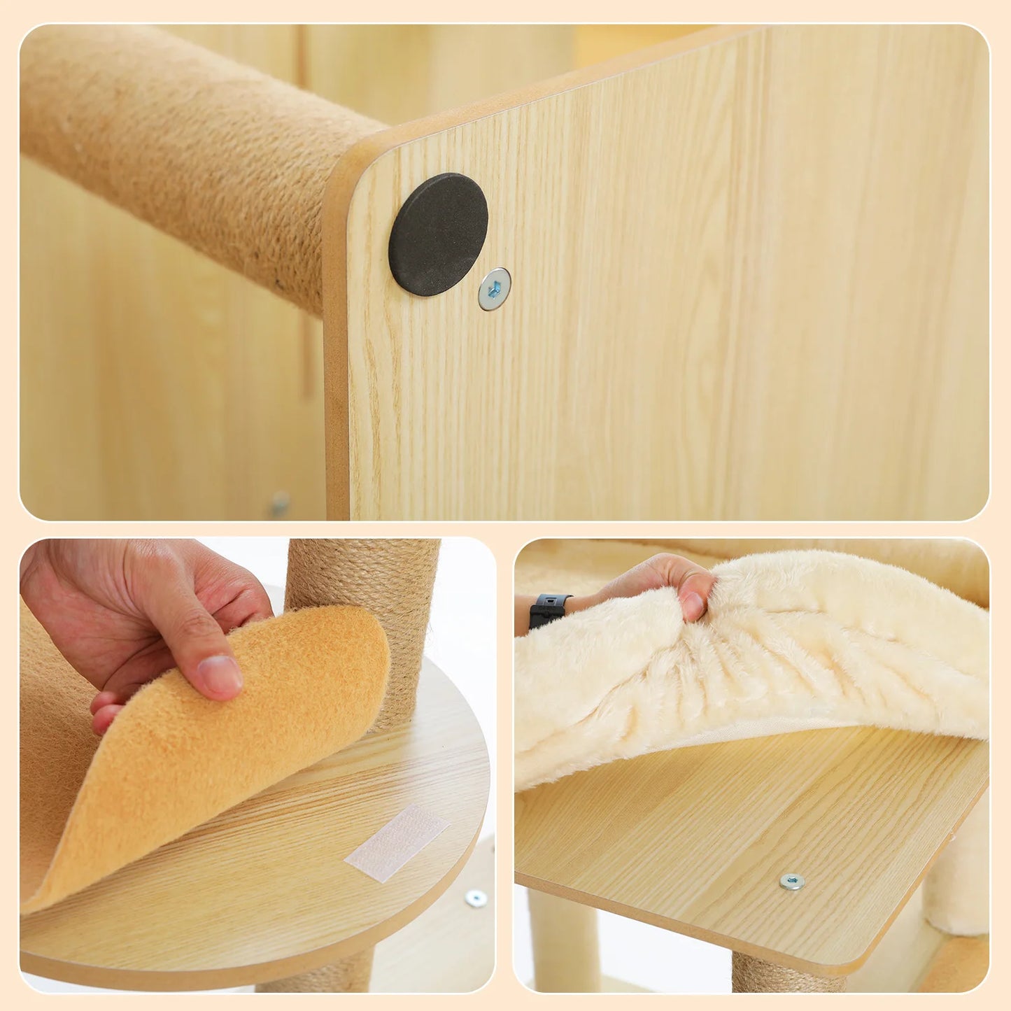 Multi-Level Cat Tree for Indoor Wood Cat Tower with Scratching Posts Spacious Condo Hammock Top Perch Cat Scratcher Cat Toys