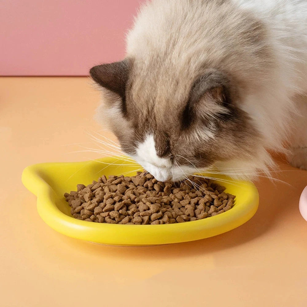 1PC Cat-Shaped Pet Bowls, Pastel Color Cute Animal Design, Non-Slip Pet Food Dish, Ideal for Cats, Trendy Pet Accessory for Home
