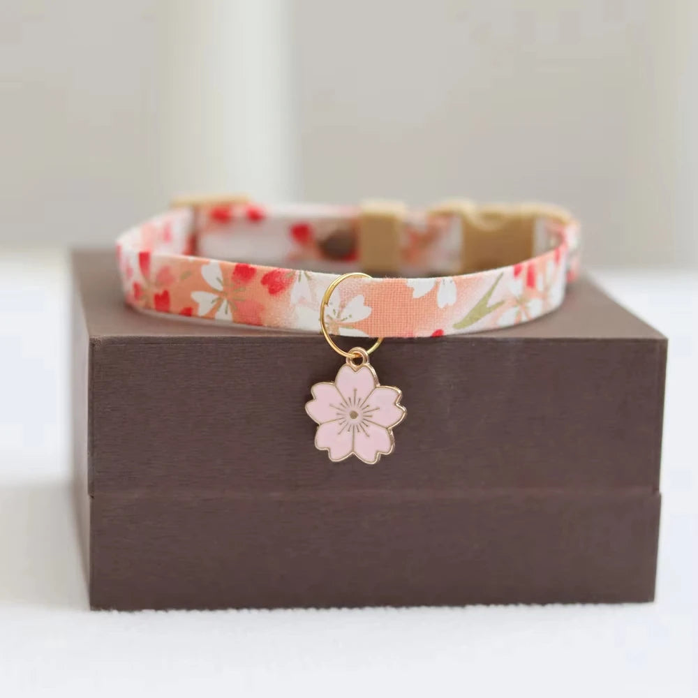 Japanese Sakura Personalized Dog Choker Tags Engraved Glitter Puppy Cat Collar Pendant Pet Collar Pet Accessories Paw