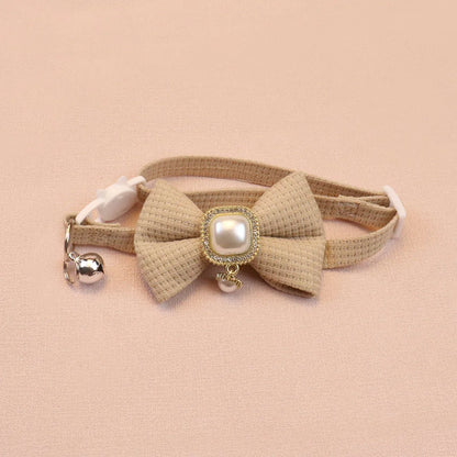 New Waffle Pet Collar Cute Bow Bell Cat Collar Retro Pearl Pendant Dog Collar Accessories
