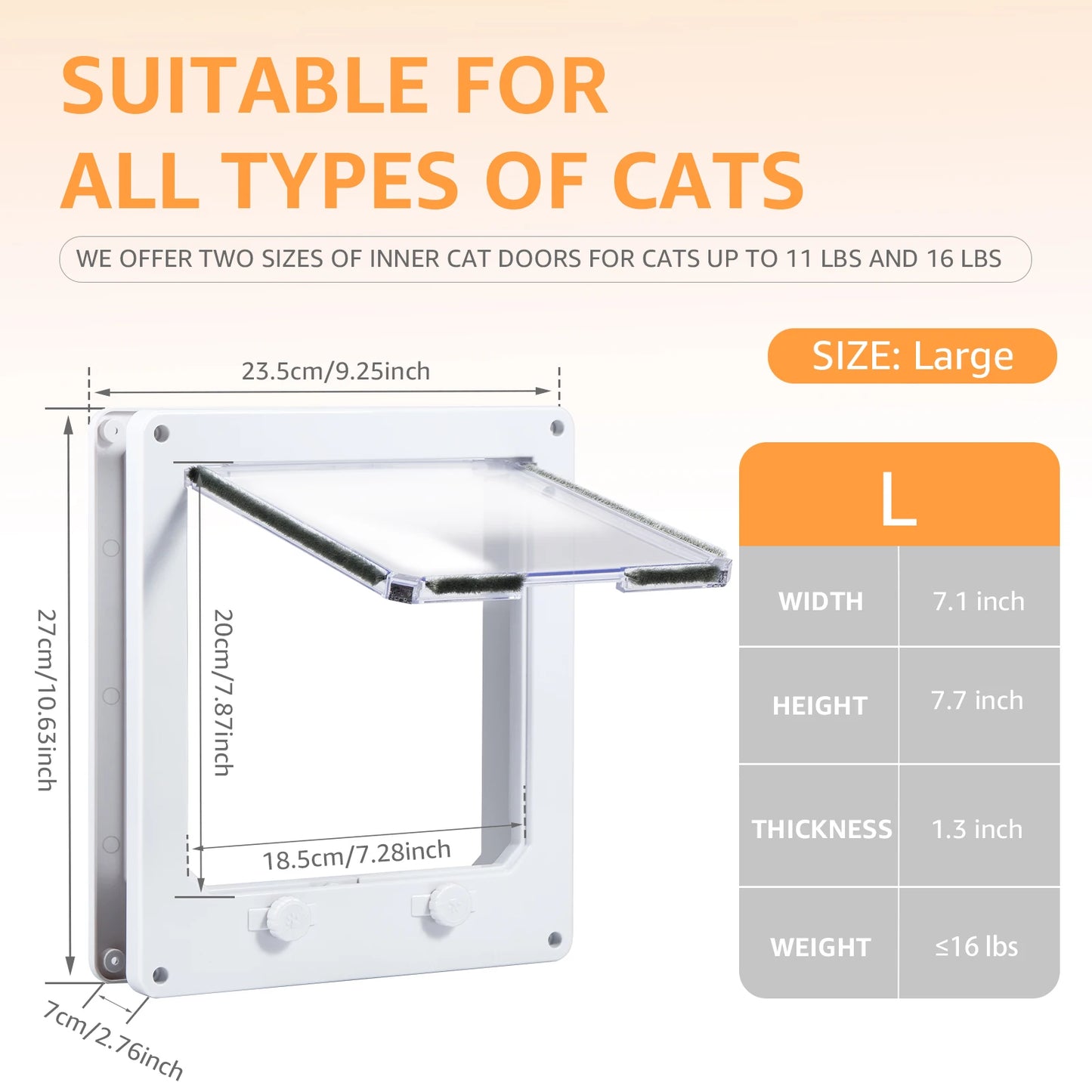 M/L Flap Cat Door Interior Door White Plastic Pet Door with Flap and 4 Way Locking Cat Puppy Safety Gate Pet Supplies Accessory