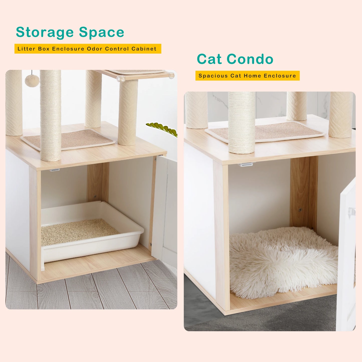 Multi-Level Cat Tree for Indoor Wood Cat Tower with Scratching Posts Spacious Condo Hammock Top Perch Cat Scratcher Cat Toys